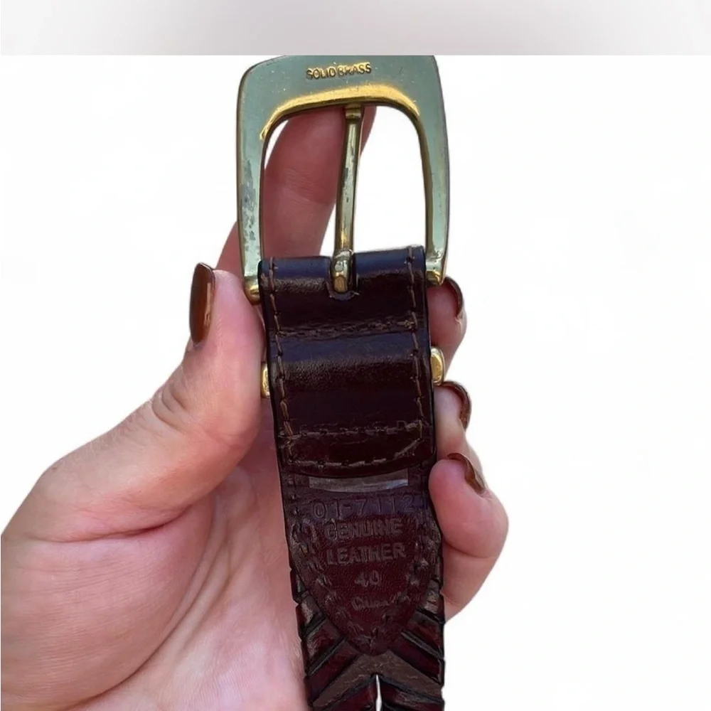 Men's Genuine Leather Two-tone Chocolate Brown Woven Belt Labeled Size 40
